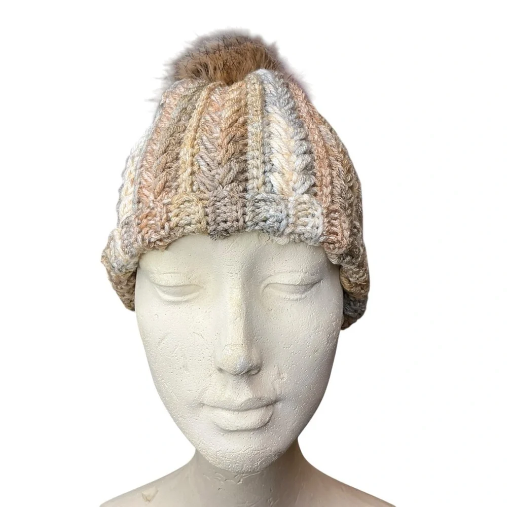 Handcrafted Crochet Multicolor Winter Hat Snowy Wheat Stitch Beanie with Pom Pom